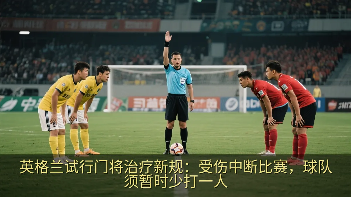 裁判与球员在足球场上准备恢复比赛