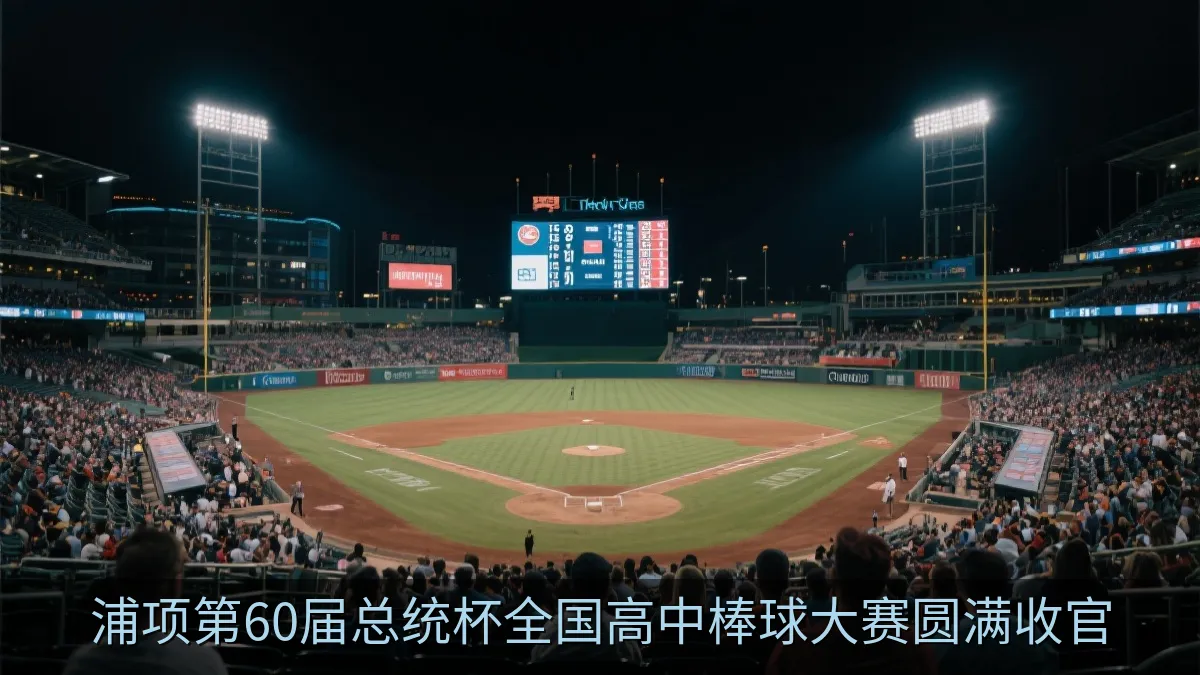 夜间灯光下的棒球场观众席与比赛场地